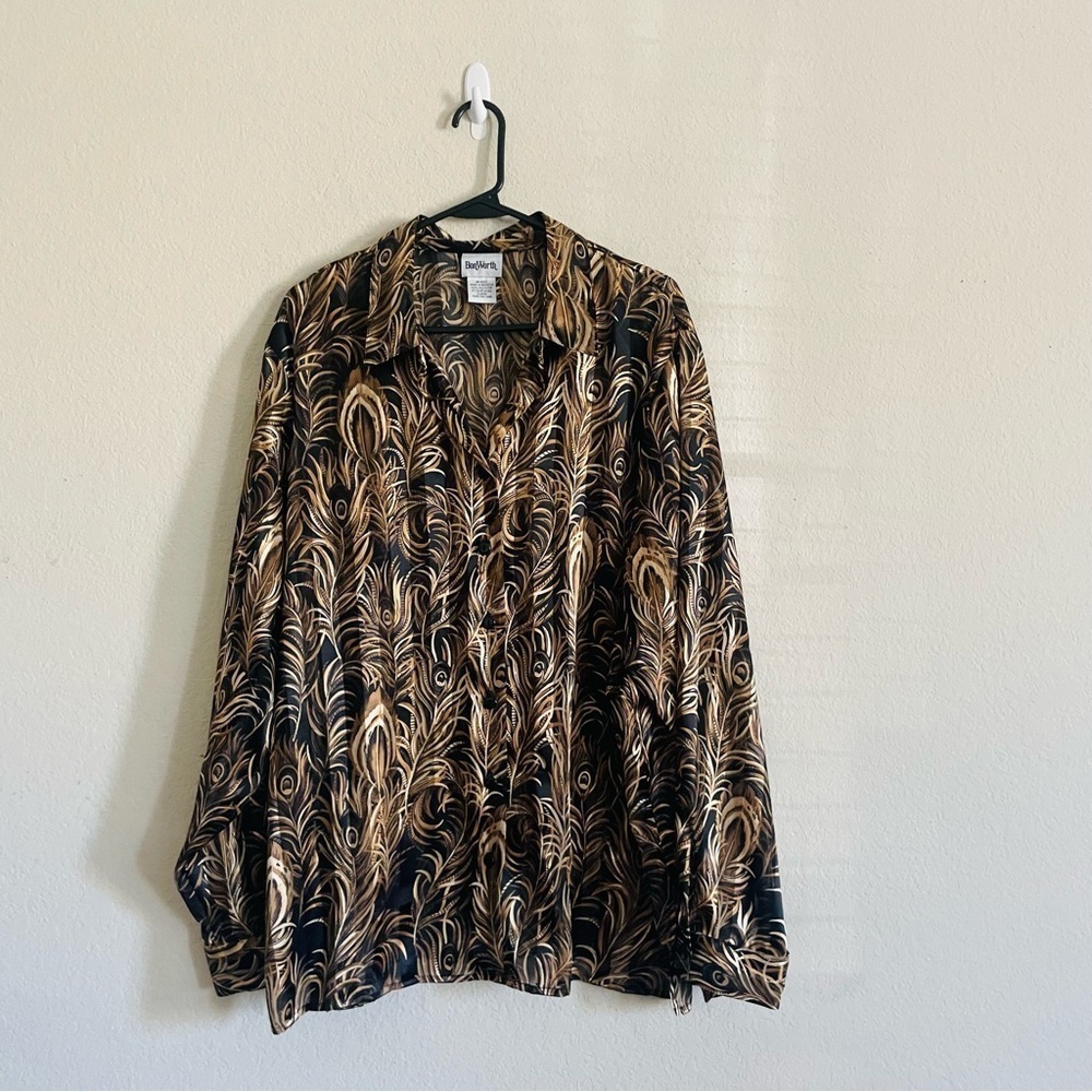 BonWorth woman’s gold elegant button down size XL semi sheer top old money chic